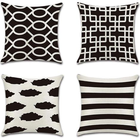 Ensemble de 4 housses de coussin à motif flamant rose tropical, 45 x 45 cm, rayures noires, pour canapé, salon ou chambre. (1/5)