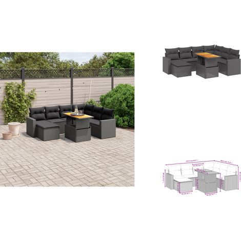 Salon de jardin 8 pcs avec coussins noir résine tressée - Ensemble Salon De Jardin - Meuble Extérieur - Résine Tressée - Rotin Synthétique - Table Extensible (1/3)