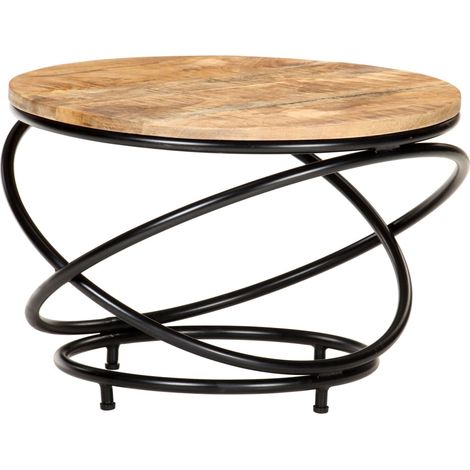Table basse Noir 60x60x40 Bois massif de manguier brut (1/5)