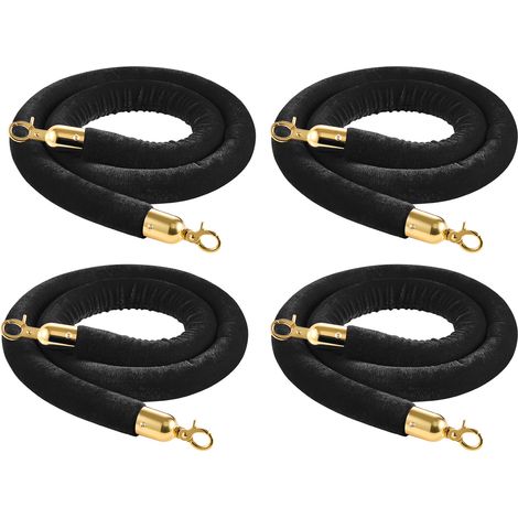 Mophorn Set di 4 corde in velluto nero per pali di delimitazione, lunghezza 1,5 m con ganci dorati, ideale per eventi, cinema, inaugurazioni, hotel e feste (1/5)