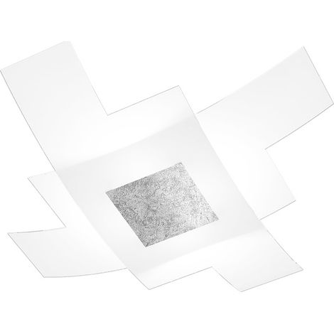 Plafoniera Moderna Tetris Color Met. Foglia Argento Vetro Bianco 4 Luci E27 75Cm (1/4)