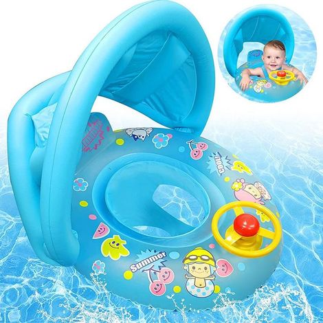 Bouée gonflable pour bébé avec protection solaire, bouée pour bébé, aide à la natation gonflable pour bébé, bouée pour enfants avec volant et auvent