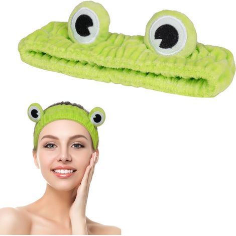 Bandeau de maquillage en forme de grenouille, bandeau pour le nettoyage du visage, convient aux filles et aux femmes, vert. (1/5)