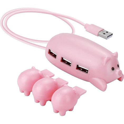 Hub USB 3 ports 2.0 en forme de cochon de dessin animé pour ordinateur portable, PC et clé USB (1/5)