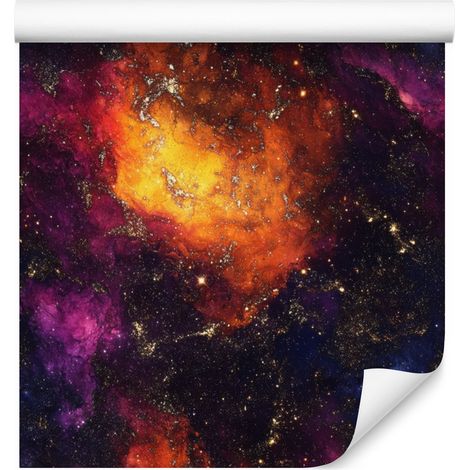 Papel pintado Galaxia en acuarela, color burdeos, ciruela y burdeos, 50x1000 cm. (1/5)