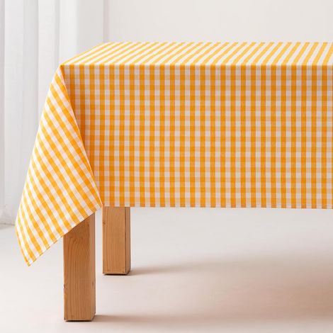 1 Nappe, Coton, Anti-taches, Vichy, 140x100 cm, Jaune, Intérieur, Extérieur