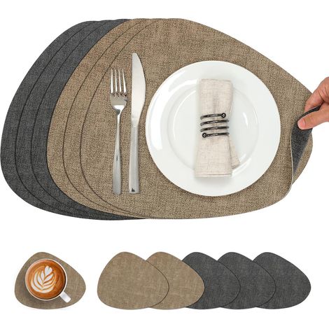 Juego de manteles individuales y posavasos (6 piezas), manteles individuales/manteles individuales/posavasos, triangulares, impermeables, reversibles, aislantes para cocina, antideslizantes, lavables (1/5)