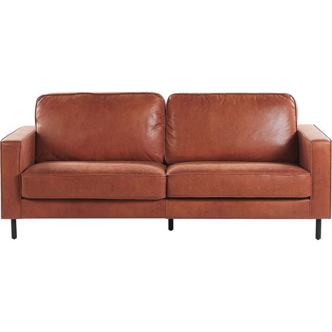 Sofa 3 Seater SAVALEN Faux Leather Golden Brown (1/5)
