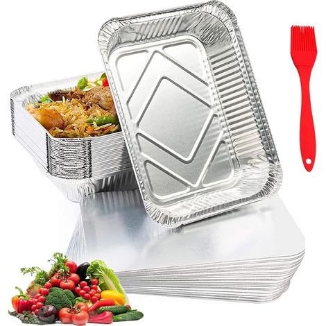 50 Pack Aluminum Foil Trays with Aluminum Lids Disposable Aluminum Foil Trays for Grilling - 600ml (1/4)