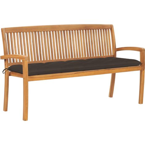 Banc de jardin empilable et coussin 159 cm Bois de teck massif (1/5)