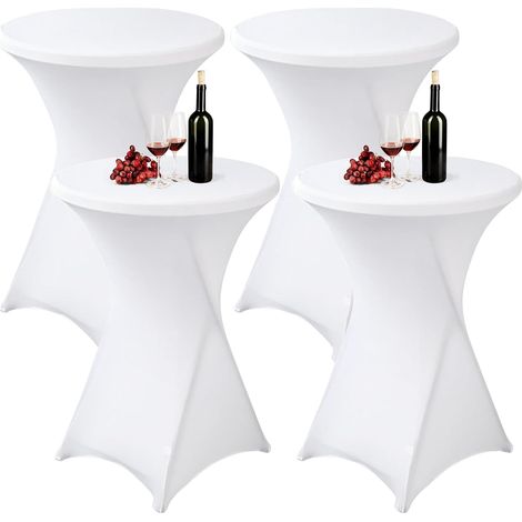 Housse Mange Debout, 4 Pièces Blanc Nappe Mange Debout 80x110cm, Nappe Cocktail Ronde, Housse de Table Ronde Extensible, Housse de Table Haute Cocktail pour Table de Banquet, Mariage, Garden, Party (1/5)