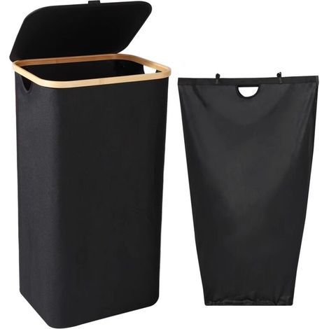 (Noir) Panier a Linge, 100L Corbeille a Linge avec Couvercle e Poignées - Bac a Linge Sale avec Sac Linge Sale Amovible - Laundry Basket Pliable de Grande Capacité, 40,5x33,5x75CM (1/5)