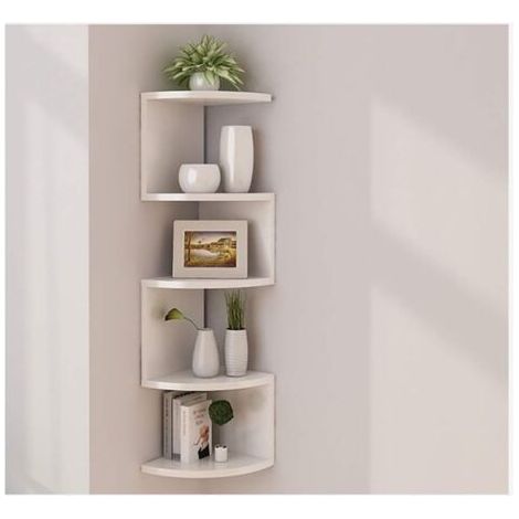 Étagère murale d'angle 5 niveaux – Dimensions 20x20x86 cm – En bois durable – Pour espaces réduits et rangement décoratif