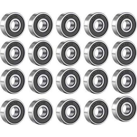 Lot de 20 roulements à billes 608 RS - En métal - À rainures - En acier carbone - Avec double blindage noir - Pour skateboard, rollers, rollers (8 mm x 22 mm x 7 mm) (1/5)