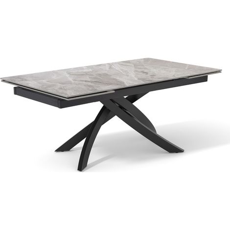Table extensible 160 à 240 cm céramique gris marbré laqué pied entrecroisé - DAKOTA 11 (1/5)