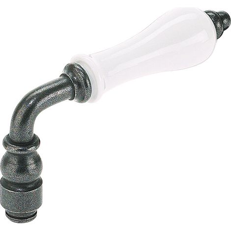 Béquille simple poire en porcelaine shérardisée patinée – Finition blanche – Pour portes sans rosace – Diamètre 28 mm, longueur 111 mm