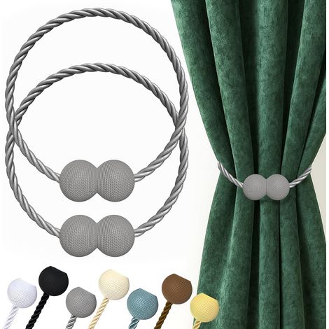 Magnetische Gardinenhalter, beige, 2 Stück, Gardinenhalter-Schnallen, Haken, Clips für dekorative Gardinen in Wohnung, Schlafzimmer und Büro (grau) (1/5)