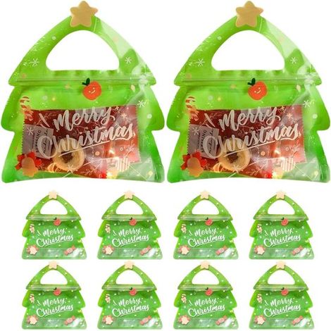 Lot de 10 décorations de Noël – Sacs cadeaux – Forme sapin – Emballage festif – Faciles à remplir (1/5)