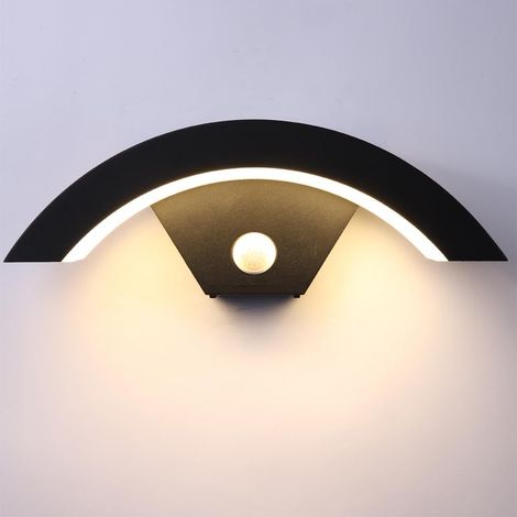 24W Außenlampe mit Bewegungsmelder, IP65 Wasserdichte LED Wandleuchte, Schwarz Wandlampe Aluminium Aussenleuchte LED für Treppenhaus Terrasse Garage Flur Warmweiß 3000K