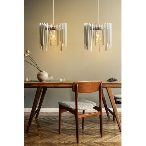 Élégant lustre ZigZag (2 pièces) - MDF blanc - Hauteur : 55 cm - Câble réglable - Culot E27 - Maximum 40 W - Design scandinave pour espaces modernes (1/2)