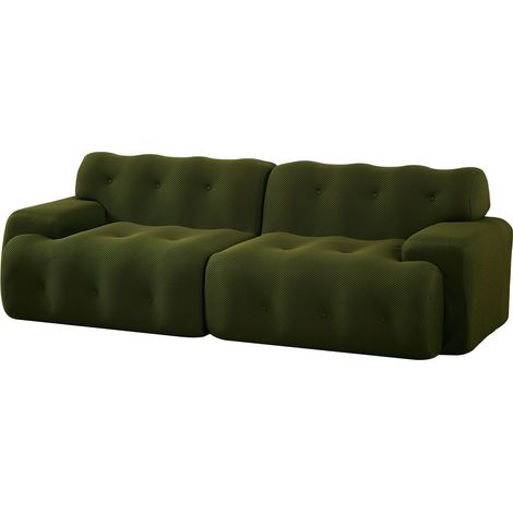 ELVMI Divano 2 Posti con Braccioli Larghi e Rivestimento con Bottoni in Tessuto Verde 224 × 104 × 66 cm (1/4)