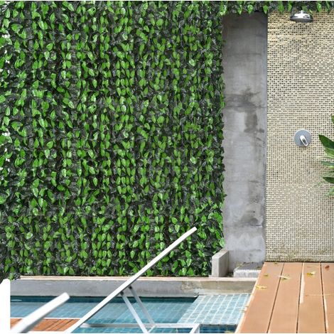 Panel de seto artificial 300x100 cm de plástico verde oscuro para jardín – MEUBLIV (1/5)