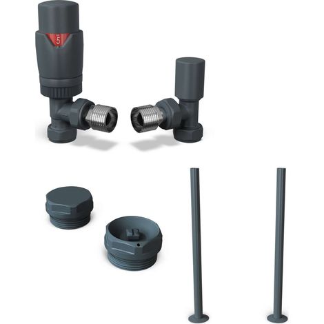 Stirling Bold - Thermostatic Radiator Valve & Installation Kit - Anthracite Angled 15mm
