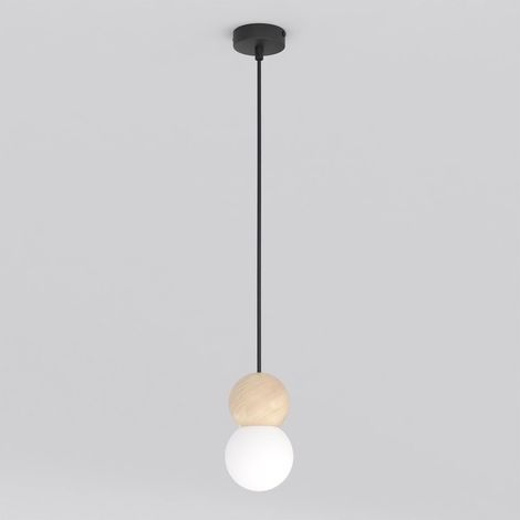 Lampada a sospensione LOOP in acciaio nero e legno