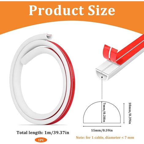 Goulotte de câbles PVC blanc flexible semi-circulaire mur plafond goulotte de câbles découpable blanche pour cacher les câbles 1 m TV bureau maison (1/4)
