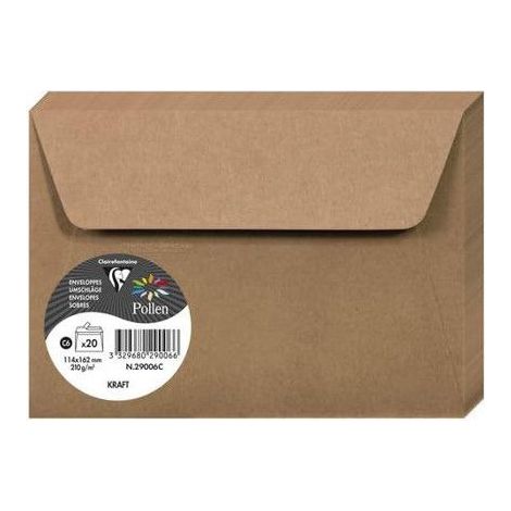 Enveloppes - POLLEN - Adheclair Kraft - 114 x 162 mm - 130g - Lot de 20