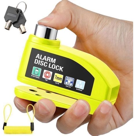 Antivol Moto Bloque Disque Alarme 110db, Renforcé, Étanche, Câble Rappel 1.2m, 2 clés Sécurité, 7mm Universel Moto Scooter Vélo