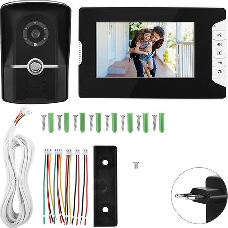 Kit Interphone Vidéo Portier 7 Pouces HD LCD Sonnette Caméra Extérieure Moniteur Maison (Prise UE) (1/5)