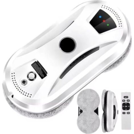Robot Laveur de Vitres, Nettoyeur de vitres Electrique, Télécommande, Navigation IA, 10 lingettes Lavable Incluses