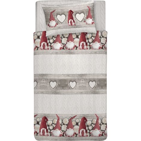 Parure de lit 1 Personne 100% Coton, avec Sac 155 x 200 cm et 1 taie d'oreiller 52 x 82 cm, fabriquée en Italie, Housse de Couette Lavable en Machine à 40 °, Motif nanome Rouge (1/5)
