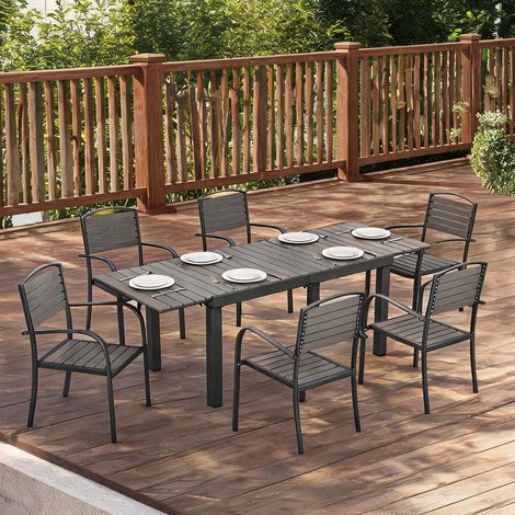 Salon de jardin coloris gris en aluminium WPC 225 x 85 x 75 cm (1/5)