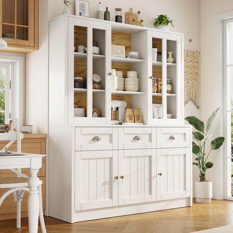Armoire haute pour salon (140 × 38,5 × 175 cm), vitrine, meuble de cuisine, meuble de salle à manger avec tiroirs, armoire haute moderne et minimaliste, vitrine autoportante pour cuisine, salon, salle