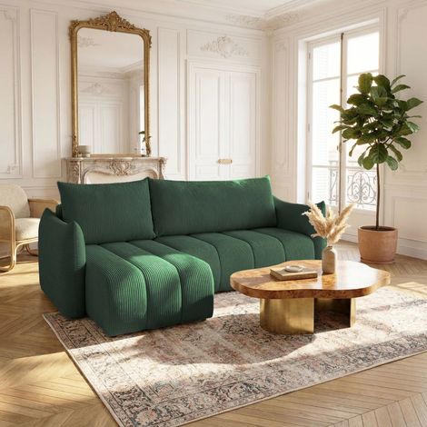 Ecksofa Schlafsofa ONTARIO XS in Stoff Poso Grün Ottomane Links