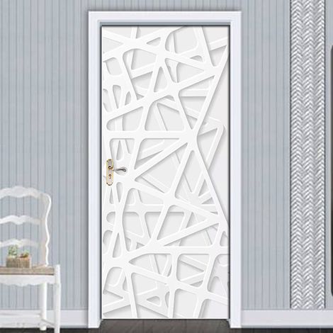 Autocollant de porte effet 3D ligne blanche (77x200cm), autocollant mural intérieur en PVC pour décoration murale salon cuisine chambre salle de bain papier peint (1/5)
