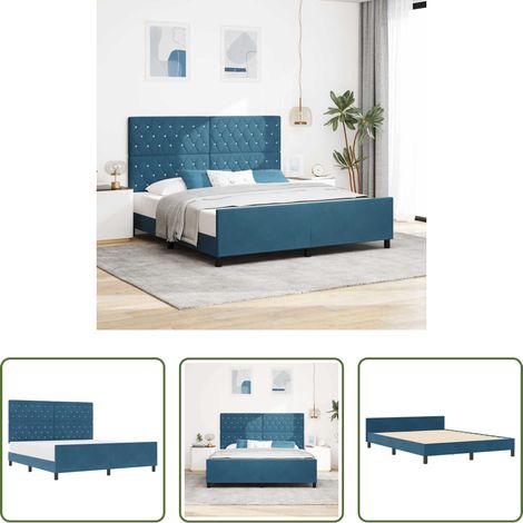 Samtbett - Boxspringbett mit Kopfteil Dunkelblau 180 x 200 cm Samt (1/5)