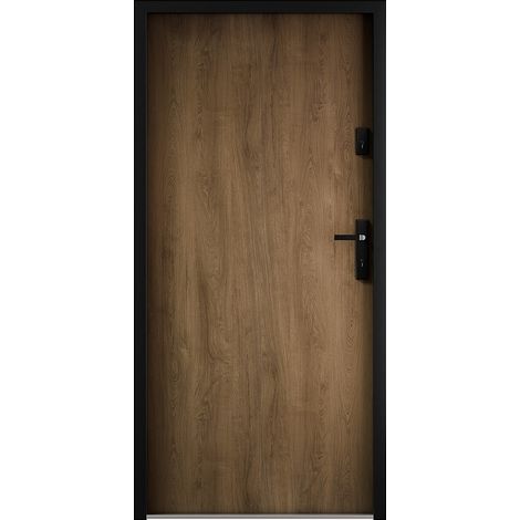 Porte d'entrée en acier pleine H207 x L100 cm effet noyer - épaisseur 55 mm - poussant gauche - AGUEDA