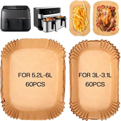 Papier Cuisson Air Fryer - 120 Pièces - Papier Sulfurisé - Antiadhésif Résistant Chaleur - Philips Tefal Cecotec - Rectangulaire (1/5)