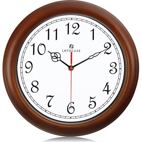30cm Horloge Murale Bois Massif, Marron Silencieuse Pendule Murale Classique Analogique sans Tic-tac, Design Retro Décoration pour Salon Cuisine Chambre Bureau (1/5)