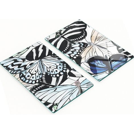 Tablas decorativas de cristal para cortar y servir con dise帽o de mariposa y flor, 2x30x52 cm.
