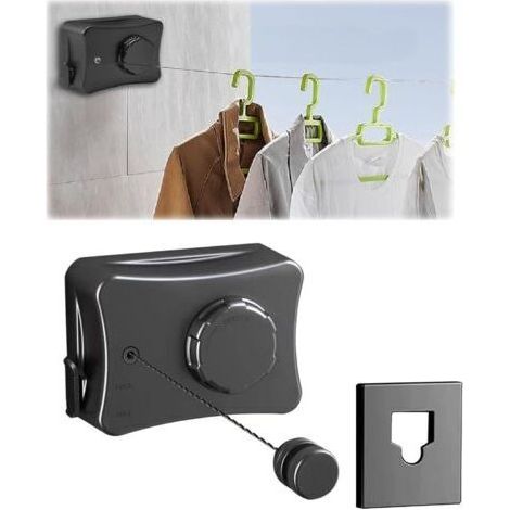 Pair Étendoir à linge rétractable Sonhomay pour intérieur/extérieur - Fixation murale - 5 mètres - Acier inoxydable - Robuste - Convient aux balcons, salles de bains et à l'extérieur (1/4)