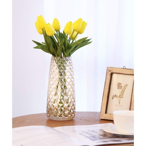 Vase Verre - 22 Cm Hauteur - Ouverture 6,5 Cm Base 10 Cm - Décor Intérieur Salon Bureau Cuisine Table - Ambre (1/5)