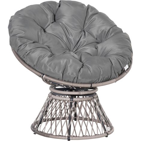 Poltrona Papasan girevole 87 x 97 x 86 cm in rattan sintetico grigio da giardino - CHICFURN (1/5)