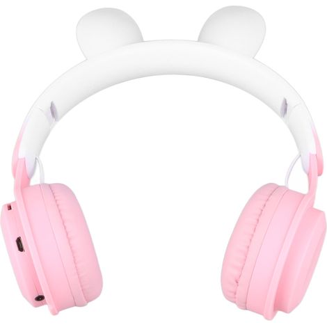 Niedliche, leichte und verstellbare Hasenohr-Kopfhörer mit LED-Licht, für Kinder jeden Alters, rosa (1/5)