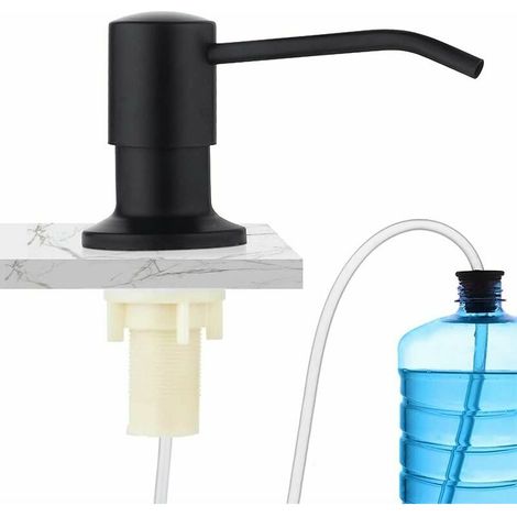 Distributeur de Savon Encastrable, Kit Distributeur de Savon en Acier Inoxydable, Noir Distributeur Savon Evier Cuisine Acier Inoxydable avec Tte de Pompe Intgre avec Tube d'extension (1/5)