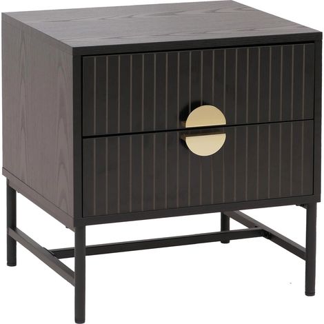 [JAMAIS UTILISÉ] Table de chevet HHG-263, table d'appoint, table de nuit, armoire, tiroir, mélamine, MDF, métal, 50 x 48 x 39 cm, aspect bois noir