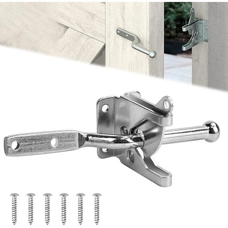 Verrou de portail de jardin en acier au carbone - Noir - autobloquant avec 6 vis Levier gravité automatique Verrouillage Argenté (1/5)